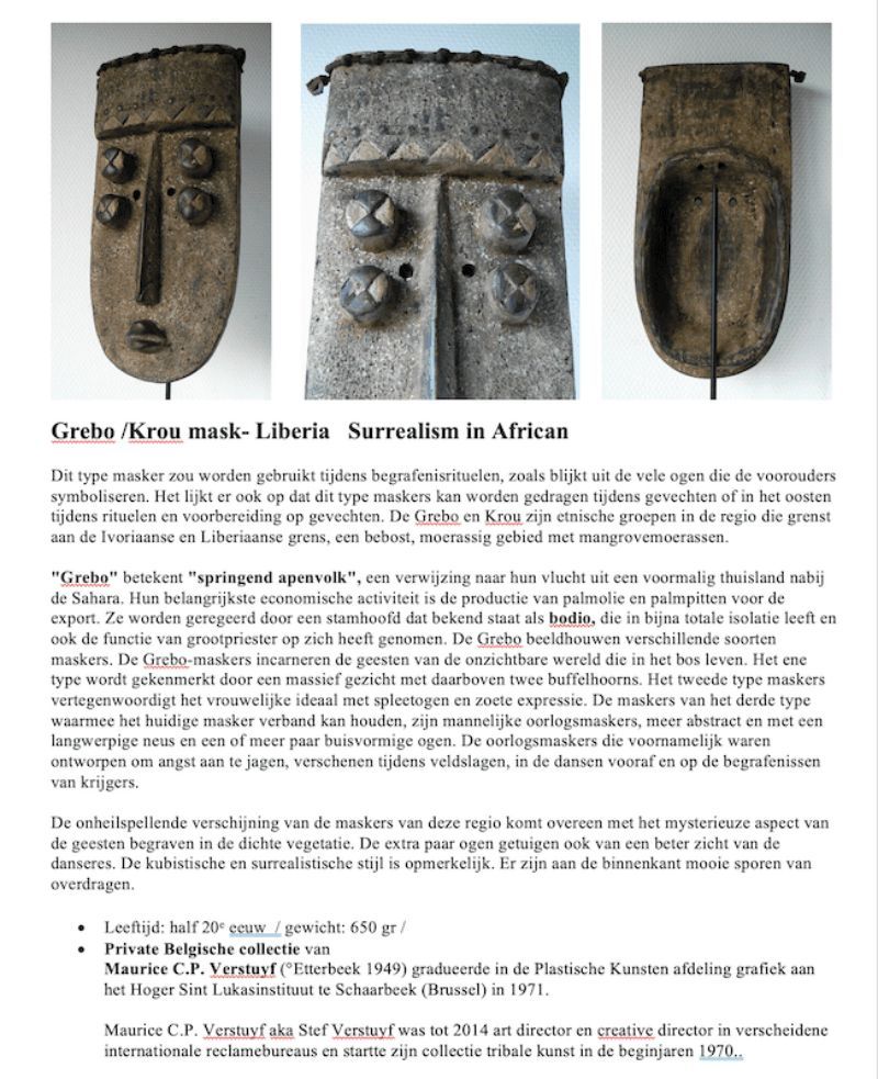 Tribal art maskers Grebo